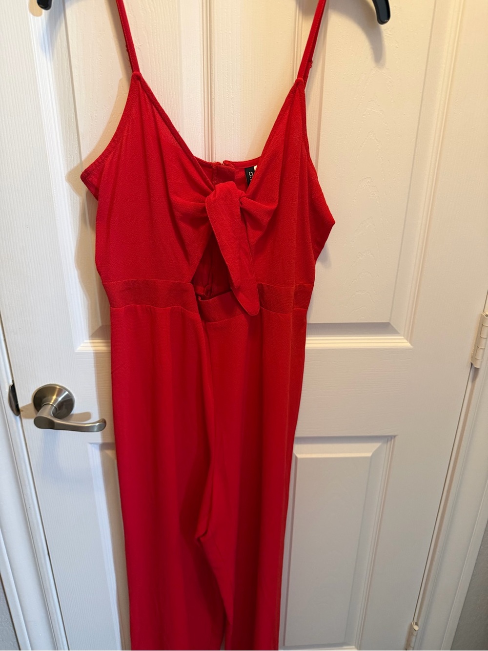 Divided Red Jumpsuit with Front Knot